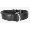 Plain Padded  Leather Dog Collar Chrome fittings: Black